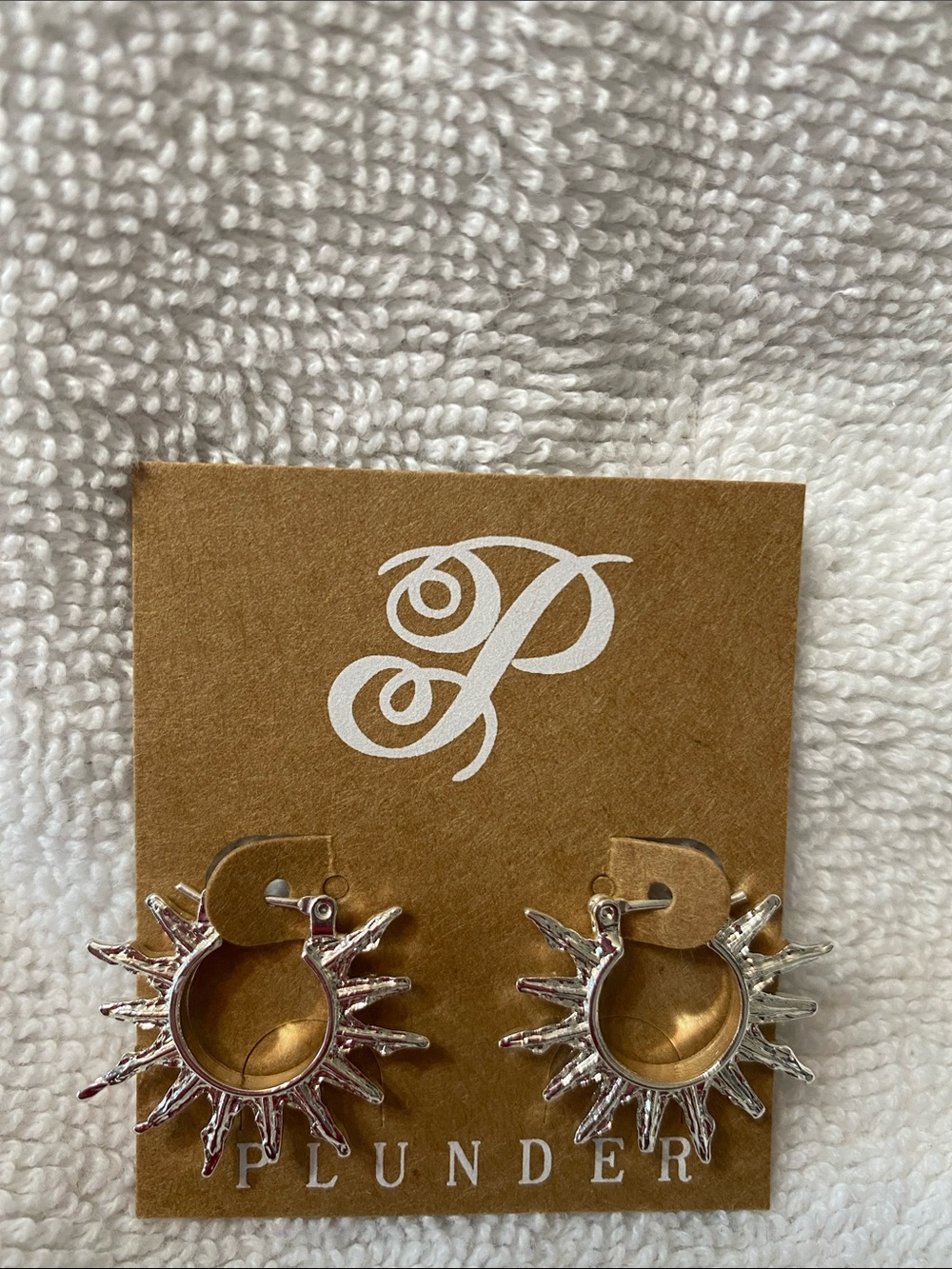 Plunder Silver Tone Sunburst Hoop Earrings with Spike Detail